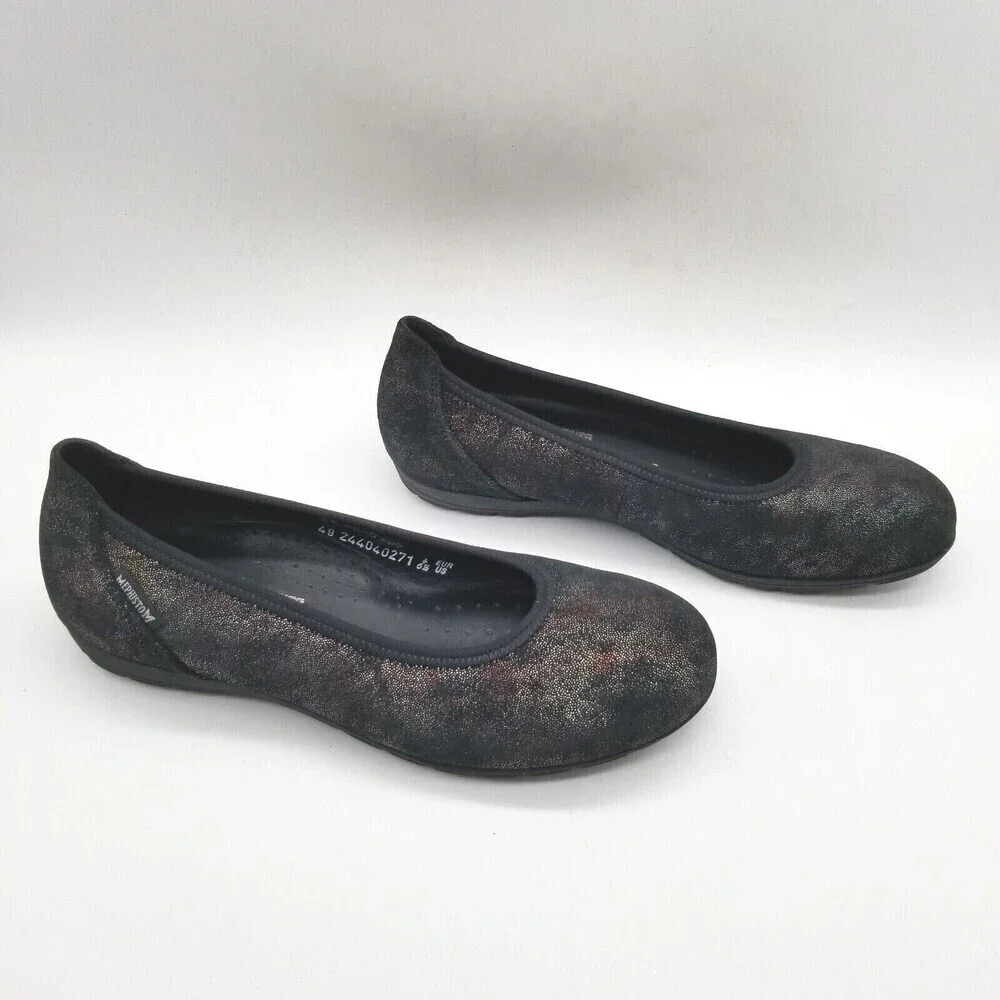 Mephisto Womens Black Glitter Round Toe Emilie Ballet Flats Size 6.5